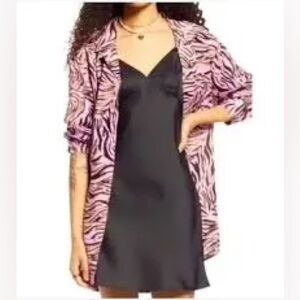 New women's zebra prints oversized casual long sleeves shirt, Size M